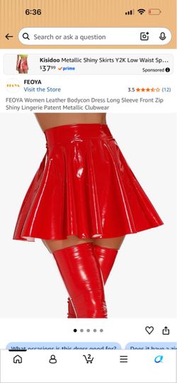 FEOYA Red Patent Leather Bodycon Mini Skirt