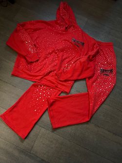 Rockstar Original Red Rhinestone Tracksuit Set