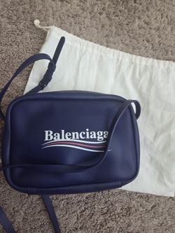 Balenciaga Calfskin Political Campaign Logo S Everyday Camera Bag Blue  New. Never used.  100% Authentic 