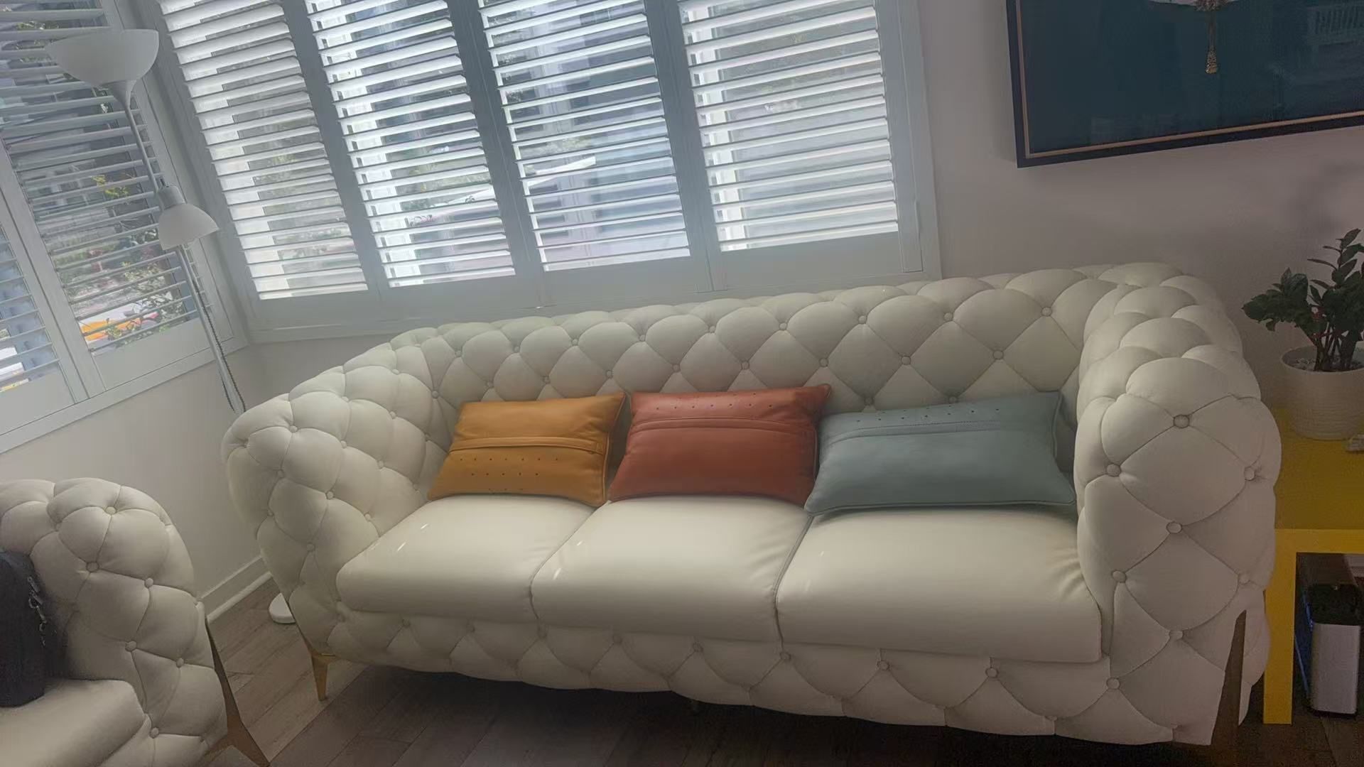 Elegant Genuine Leather Off White Sofa 2 Pc Set 