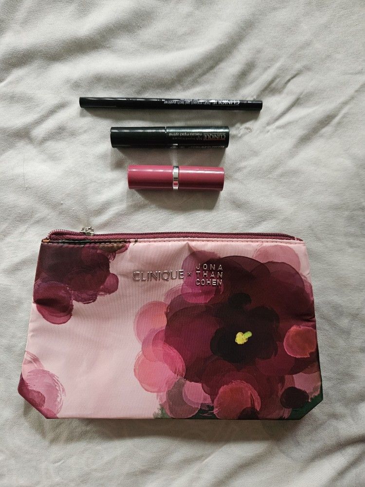 Clinique x Jonathan Cohen Pink 4pc Bundle - Bag, Mascara, Eyeliner, Lipstick