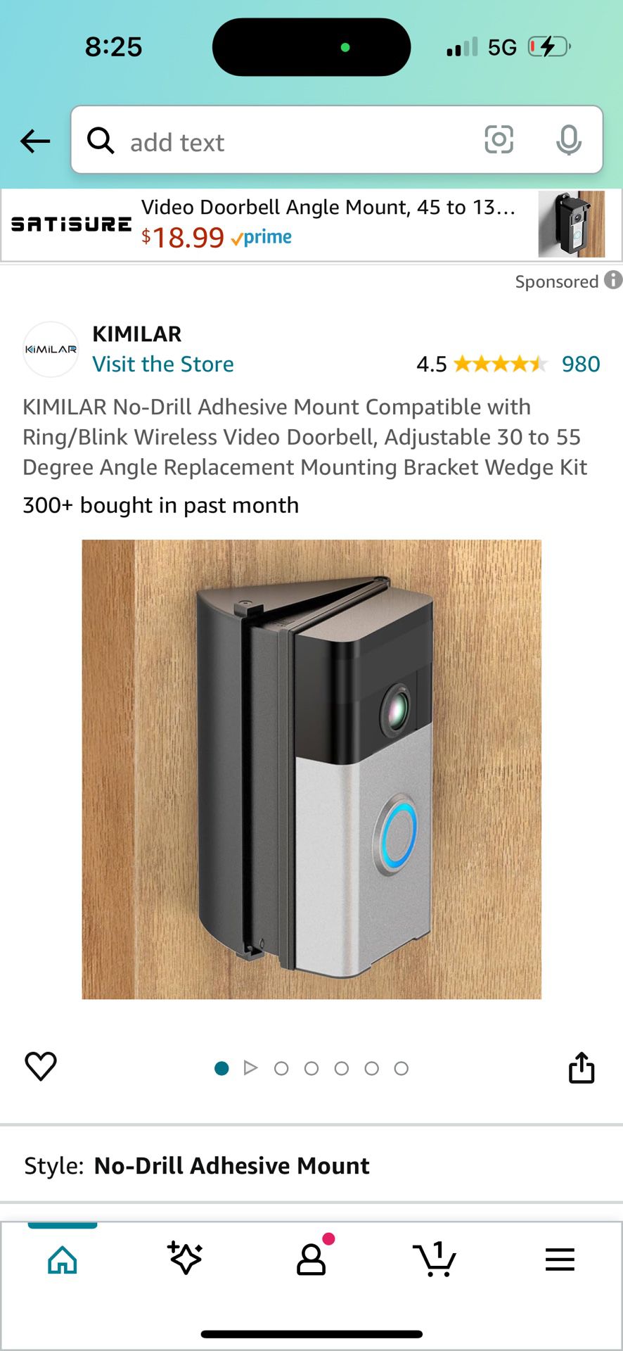 KIMILAR No-Drill Adhesive Mount Compatible with Ring/Blink Wireless Video Doorbell