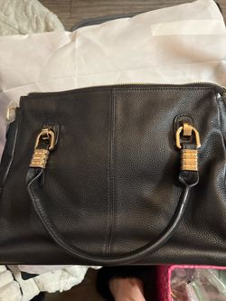 Black Leather Handbag with Gold Hardware