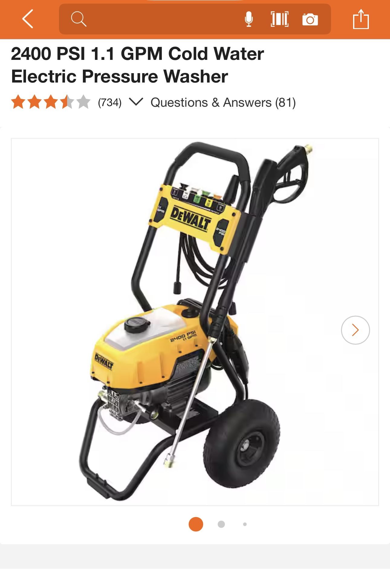 2400 PSI 1.1 GPM Cold Water Electric Pressure Washer $275