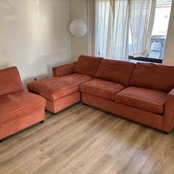 Crate & Barrel 3-Piece Sectional Couch Sofa w/ Pull-Out Bed 