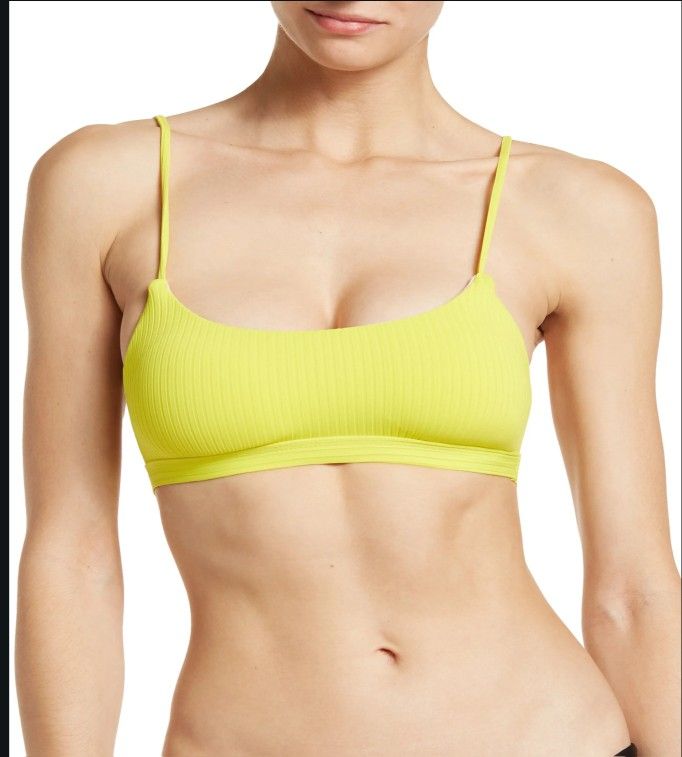 VYB Eye Candy Ribbed Bralette Bikini Top, yellow, size small, removable pad inserts