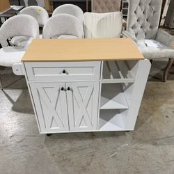 Rolling Kitchen Islands Cart on Wheels with wine rack, folding tabletop