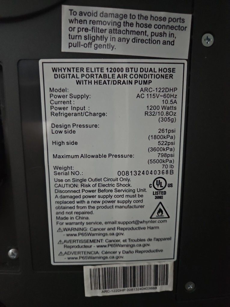 Whynter Elite 12000 BTU Dual Hose Digital Portable Air Conditioner