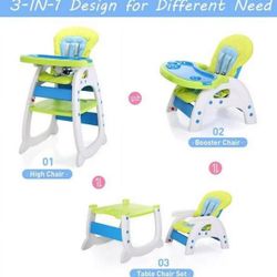 NEW BLUE 3-in-1 Convertible Toddler Highchair Table Booster Seat w/Feeding Tray
