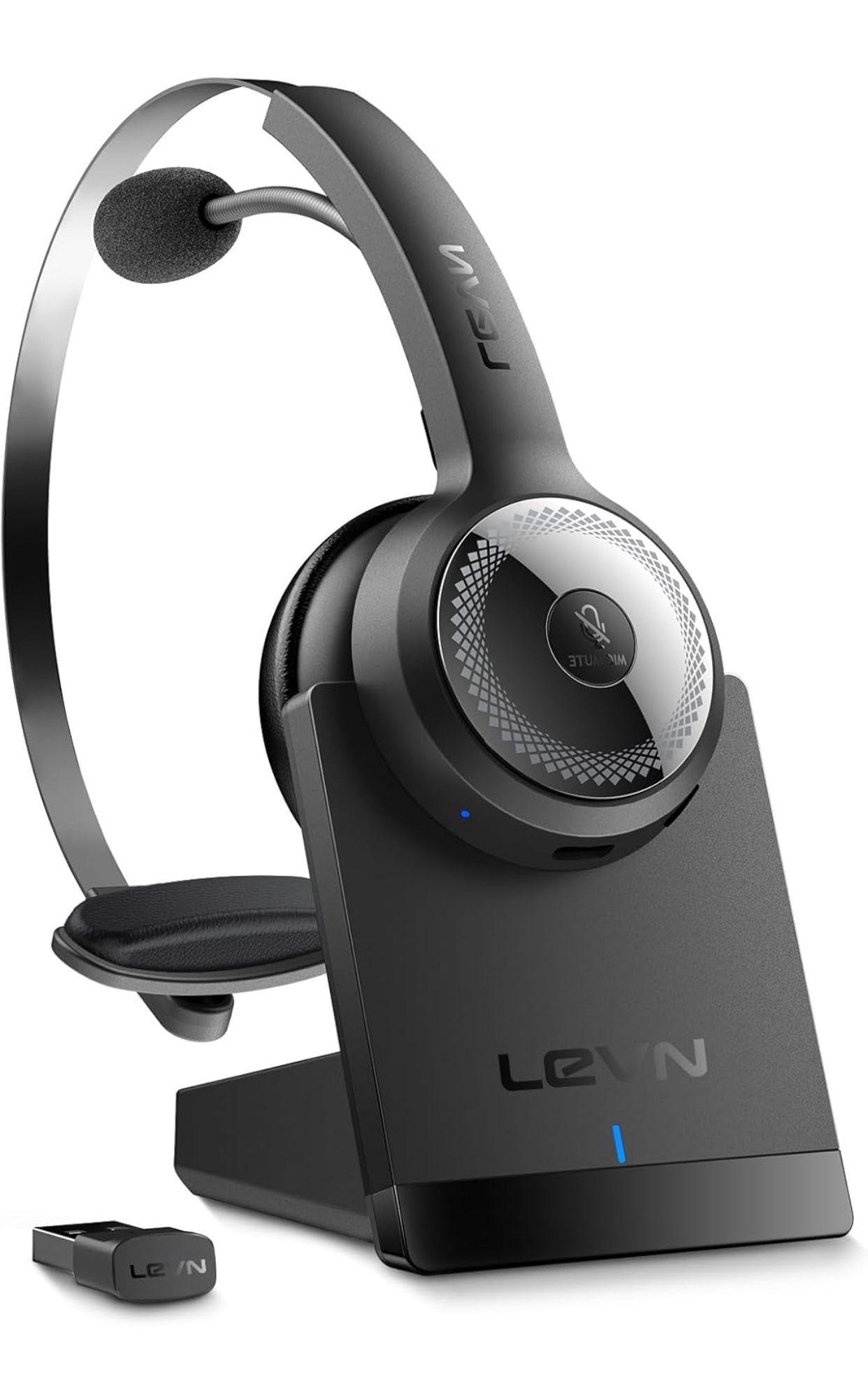 Wireless Headset with Mic for Work, Wireless Headphones with Mic (AI Noise Cancellation) & Charging Base, 45 Hours Talk Time, Perfect for Work from Ho