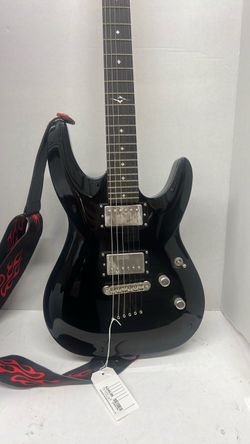 Black Electric Guitar with Flame Strap