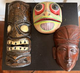 3 Wood Carved Masks
