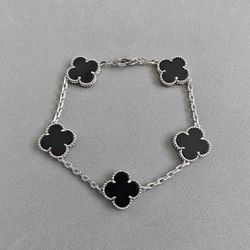 VCA Clover Bracelet black Stone White Gold Plated Unisex 