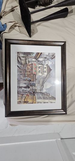 This framed art print depicts a street scene of the Montmartre district in Paris