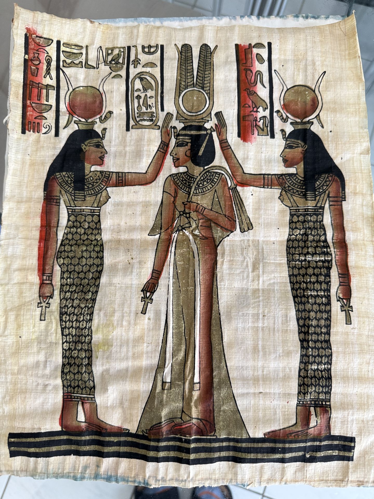 Rare Authentic Hand Painted Ancient Egyptian Papyrus Hieroglyphics Art 9x13 Inch
