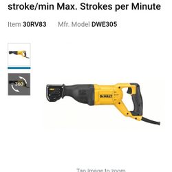 New In Box. DeWalt reciprocating saw. Model DWE305.