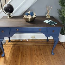 Custom Refinished Desk (Walnut Stain & Deep Blue Finish)