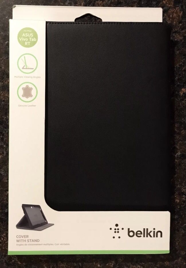 New!! Asus Vivo Tab RT Belkin Fine Premium Leather Folio Cover With Stand Black