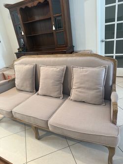 Wooden and Gray Three Seat Couch