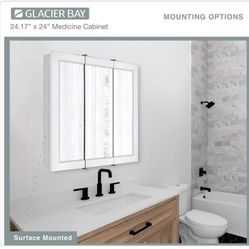 Glacier Bay 24-3/16 in. W x 24 in. H Framed Surface-Mount Tri-View Bathroom Medicine Cabinet with Mirror, White