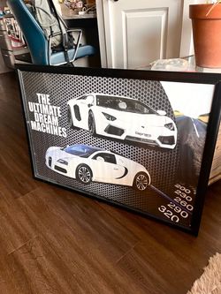 Framed Lambo and Bugatti Wall Art Modern Garage Decor in Great Condition (pick up Lakeline Area)