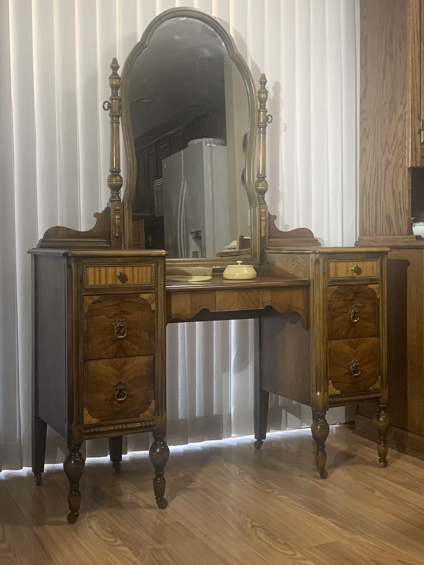Antique 1920’s Vanity With Mirror Solid Wood