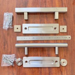 Heavy Duty 12" Pull and Flush Barn Door Handle Set, Large Rustic Two-Side Design, for Gates Garages Sheds Furniture,Square And Round