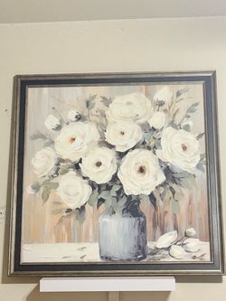 Framed White Floral Bouquet Wall Art