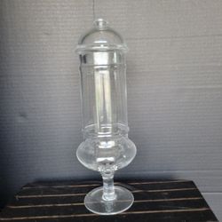 HUGE Vintage Italian Hand Blown Art Glass Clear Apothecary  Lidded Jar 13" Ta