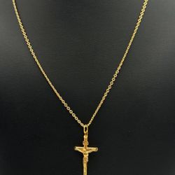 Solid 18k Yellow Gold Cross Charm INRI Crucifix Pendant Necklace 18.5" 4.7 grams