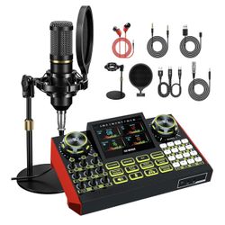 Paquete de micrófono de podcast con tarjeta de sonido en vivo y mezclador de audio