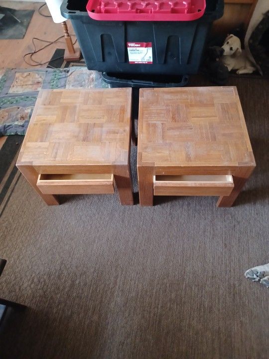 2  SOLID OAK END TABLES 