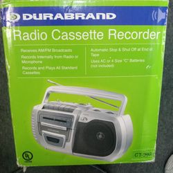 Durabrand Radio Cassette Recorder Model CT992, AM/FM, AC Connector, Sz C Batt.