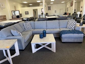 Large Gray Fabric Sectional Sofa with Chaise