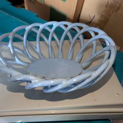Blue Oval Woven Latticed Ceramic Fruit / Bread Basket - Bowl 9