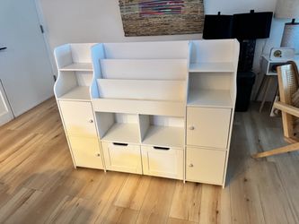 White Kids Storage Unit with Shelves and Drawers