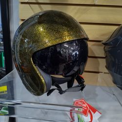 Retro Style Motorcycle Helmet Glitter Gold Brand New Size Large