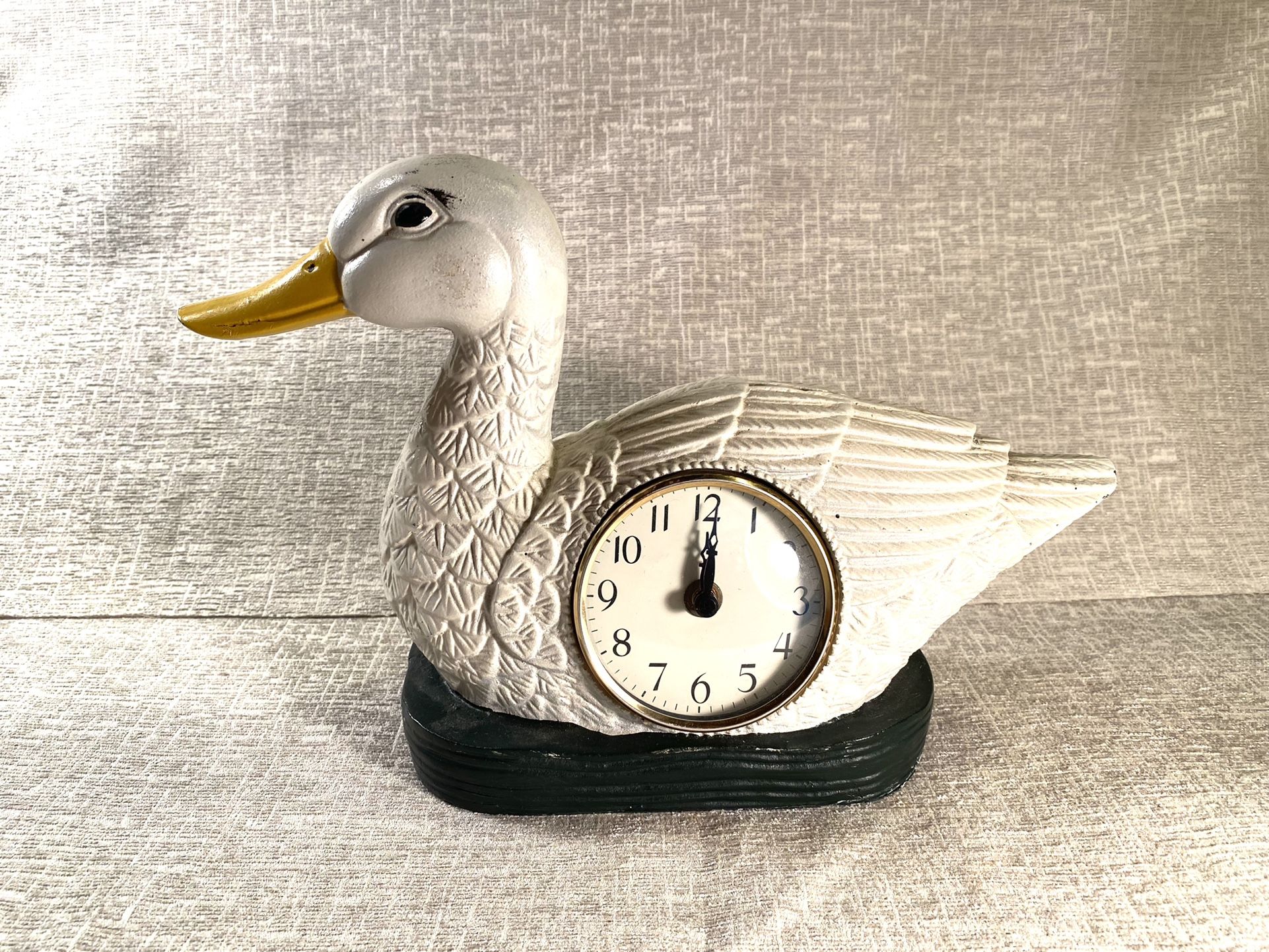 Vintage Cast-Iron Clock/Coin-Bank/Doorstop/Paperweight Duck (Length: 12”)