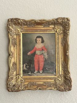 🖼️Vintage Francisco Goya "The Red Boy" Gesso Print in Ornate Gold Frame – Made in Belgium
