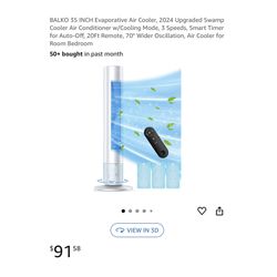 Brand new 35 INCH Evaporative Air Cooler, 2024 Upgraded Swamp Cooler Air Conditioner w/Cooling Mode, 3 Speeds, Smart Timer for Auto-Off, 20Ft Remote, 