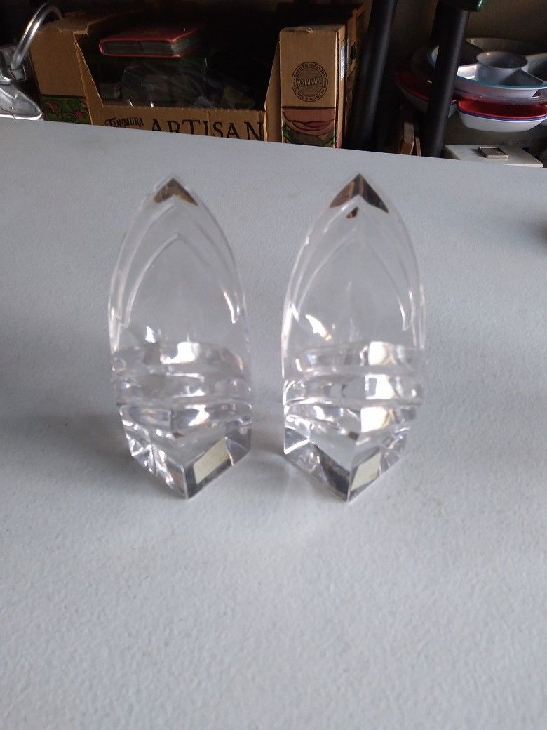 2 Crystal Candle Holders Sliight Chip $5 For Both 