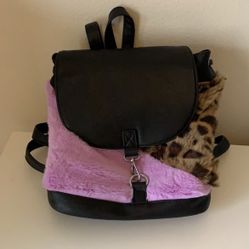 Furry Cheetah Print Backpack 