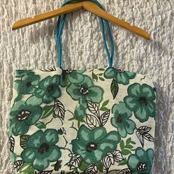 Floral Tote Bag, Lined, Inner Pocket, Loose Weave, Lightweight 