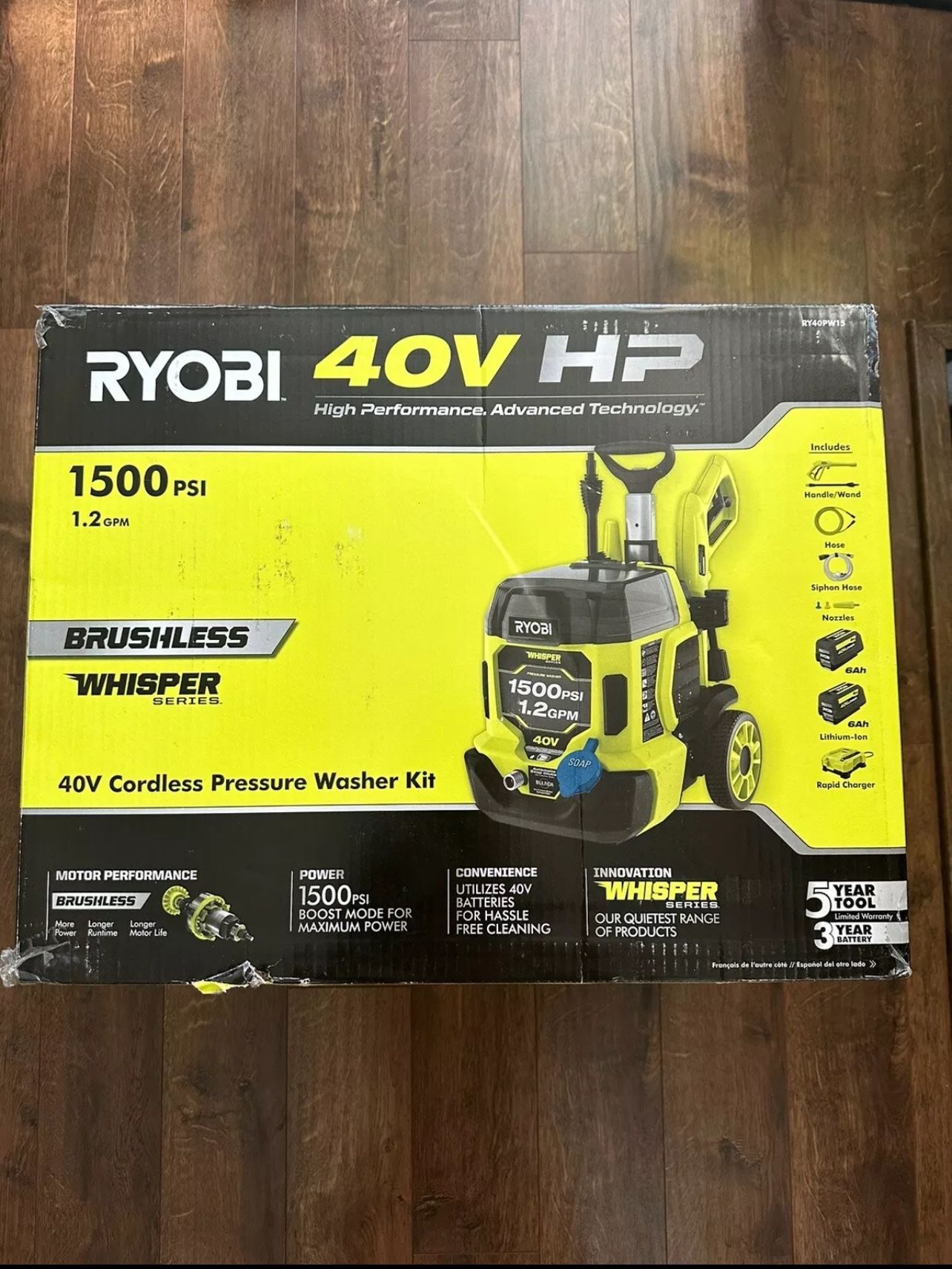 RYOBI 40V HP Brushless Pressure Washer 1500 PSI 1.2 GPM 2 Batteries Included