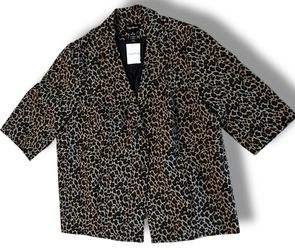 Maggie Barnes Leopard Print Blazer Womens Plus Size 1X (18-20) Jacket Button Up
