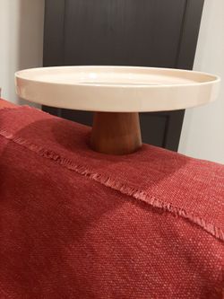“Modern Wood & Cream Pedestal Cake Stand”