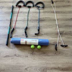 Home Workout Bundle – Resistance Bands, Yoga Mat, Massage Balls, Bar & More