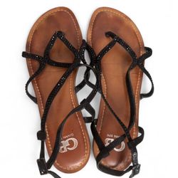 Gianni Bini Women's Gladiator Sandal w/ Star Studs & Rhinestones Black 9.5