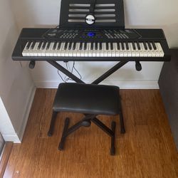 RockJam 61 Key Keyboard Piano Stand With Pitch Bend Kit, Piano Bench, Headphones