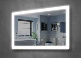 55 in. W x 32 in. H Rectangular Frameless Lighted Anti-Fog Wall Bathroom Vanity Mirror with Dual Row LED Front Light